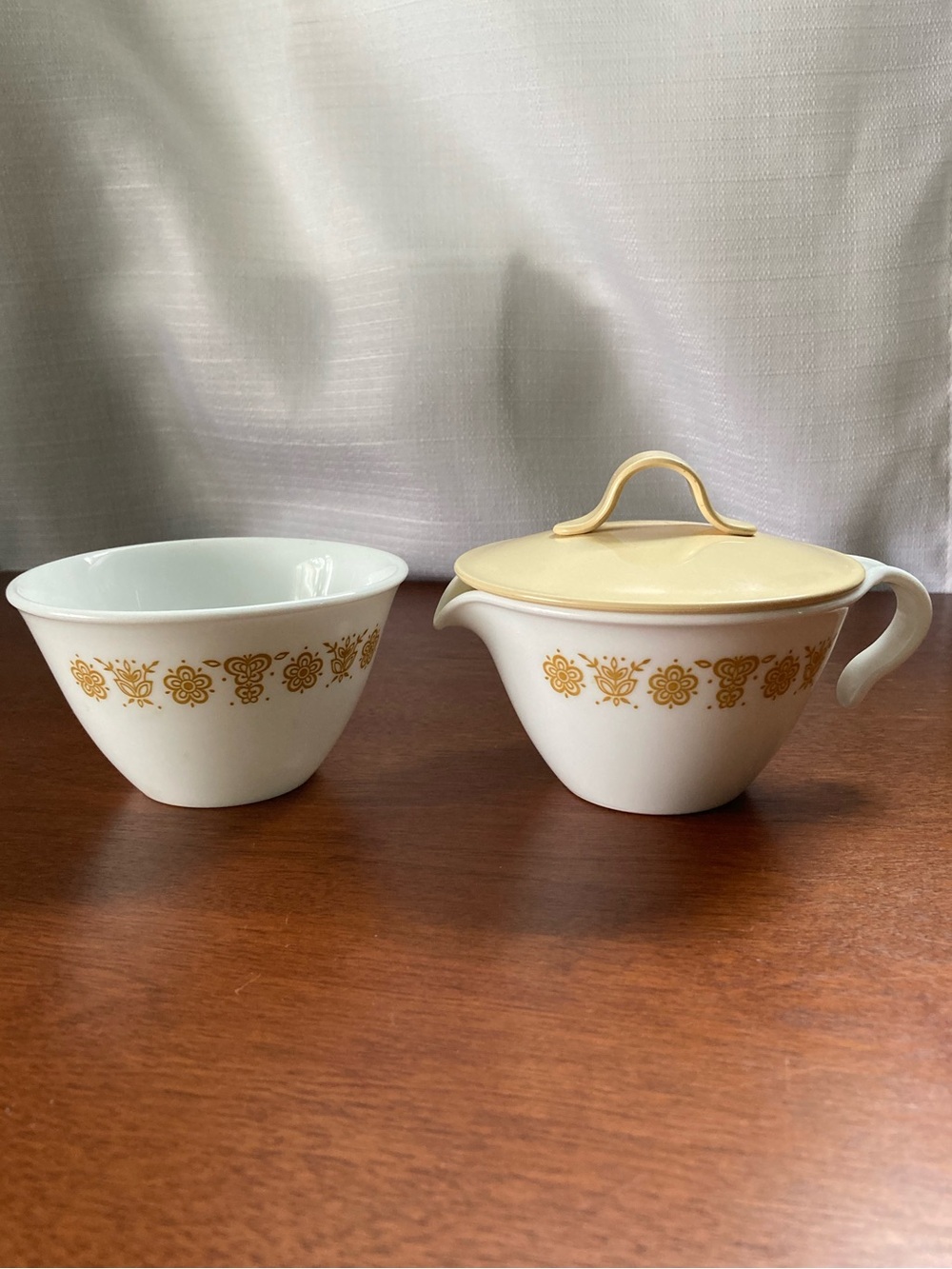 1970s Golden Butterfly Floral Sugar Bowl & Milk Bowl w Lid Vintage Corelle